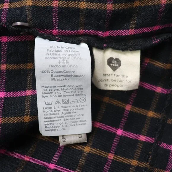 Madewell Plaid Flannel Raglan Button-Front Shirtdress Mini‎ Dress Black Pink 4 - Picture 8 of 9